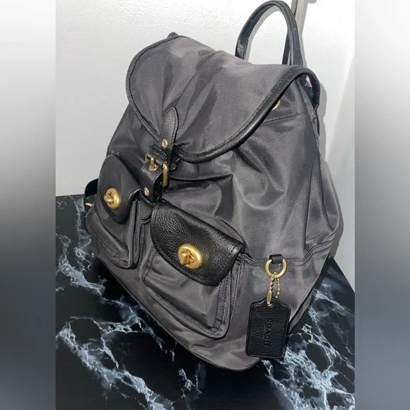 COACH Cargo Backpack Vintage Rose Print Interior Nylon & Leather Black AUTHENTIC - Picture 8 of 16